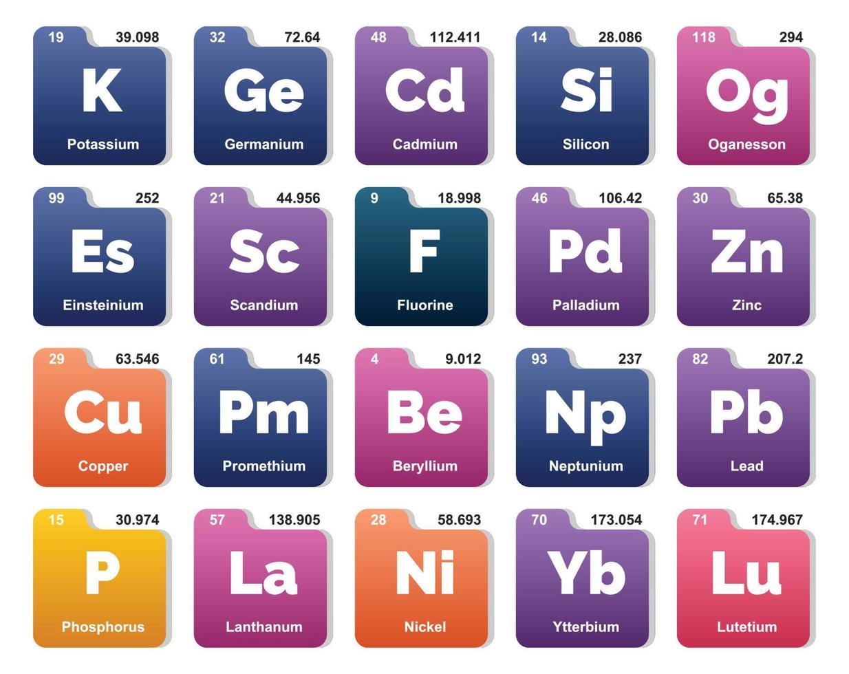 20 Preiodic table of the elements Icon Pack Design vector