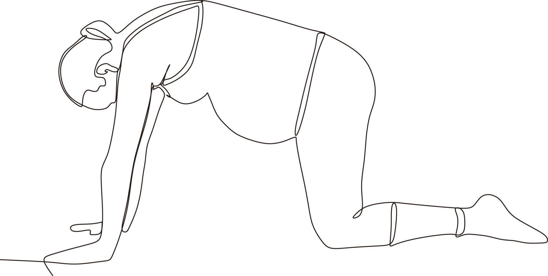 continuous line of beautiful pregnant woman in yoga pose vector