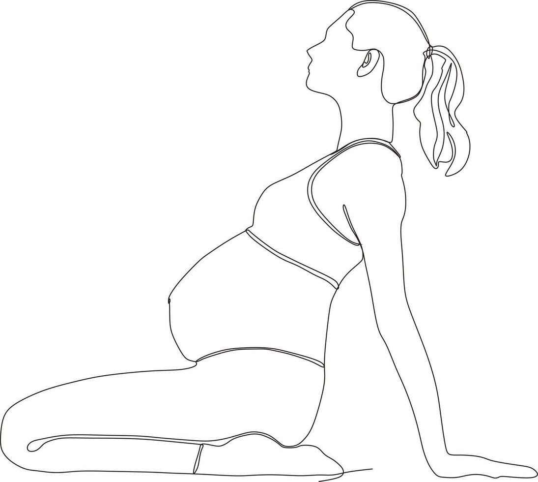continuous line of beautiful pregnant woman in yoga pose vector