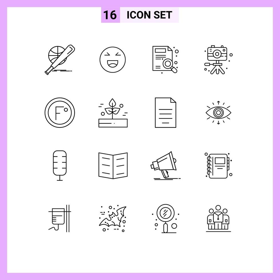 Group of 16 Outlines Signs and Symbols for climate hobbies happy image search Editable Vector Design Elements