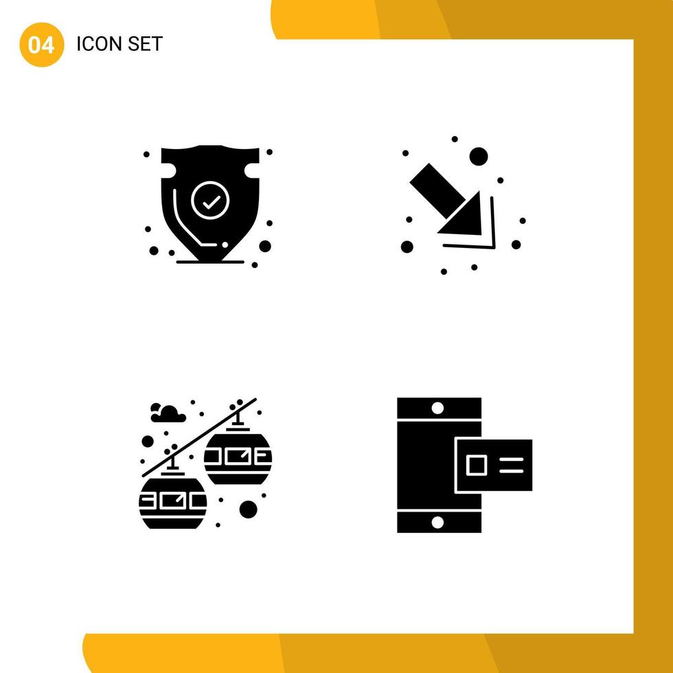 Group of 4 Solid Glyphs Signs and Symbols for security transportation trust down mobile Editable Vector Design Elements