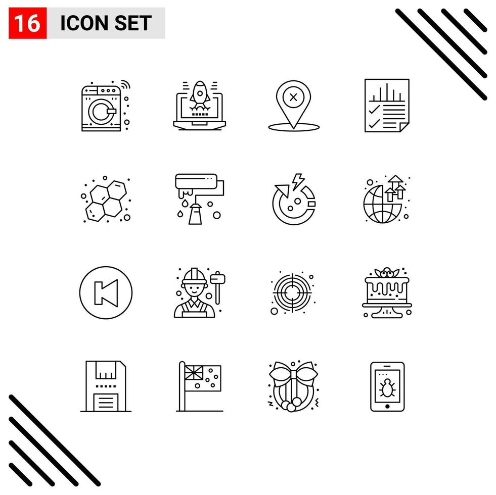 Universal Icon Symbols Group of 16 Modern Outlines of chemistry seo navigation report document Editable Vector Design Elements