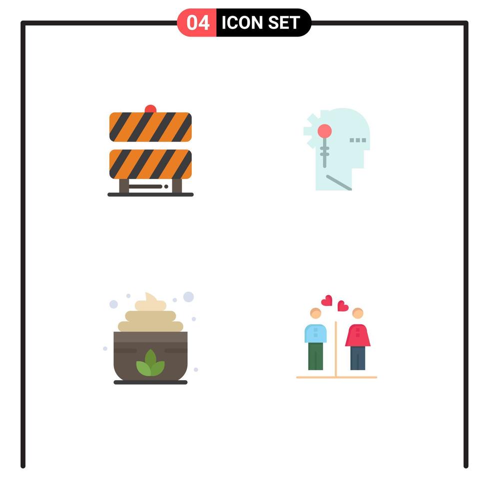 paquete de 4 signos y símbolos de iconos planos modernos para medios de impresión web, como elementos de diseño de vectores editables de loto humano del área de trabajo de la sauna de barrera