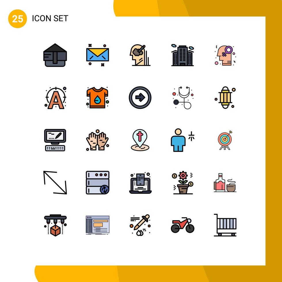Modern Set of 25 Filled line Flat Colors Pictograph of gender city user work office Editable Vector Design Elements
