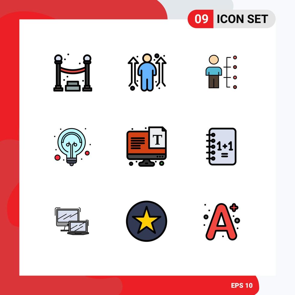 Set of 9 Vector Filledline Flat Colors on Grid for screen light abilities idea people Editable Vector Design Elements