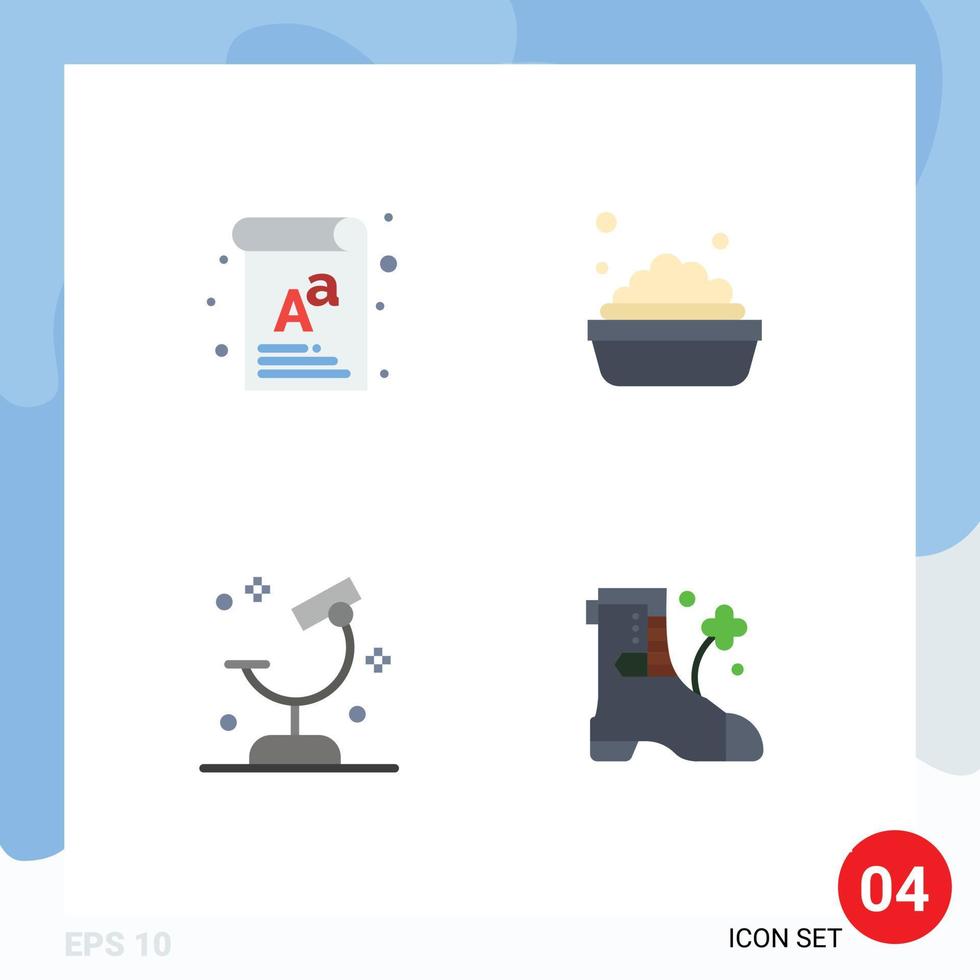 Pack of 4 creative Flat Icons of letter microscope board washing science Editable Vector Design Elements