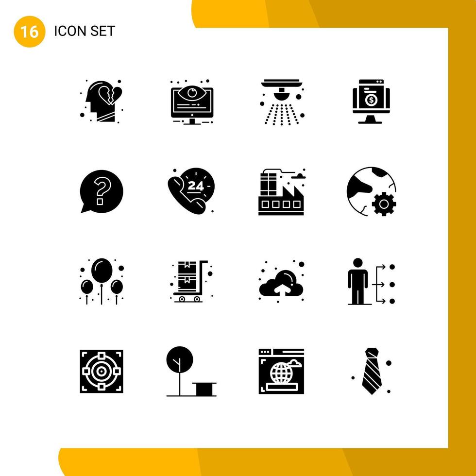Paquete de glifos sólidos de 16 interfaces de usuario de signos y símbolos modernos del sistema de compras de sitios web elementos de diseño de vectores editables de incendios en línea