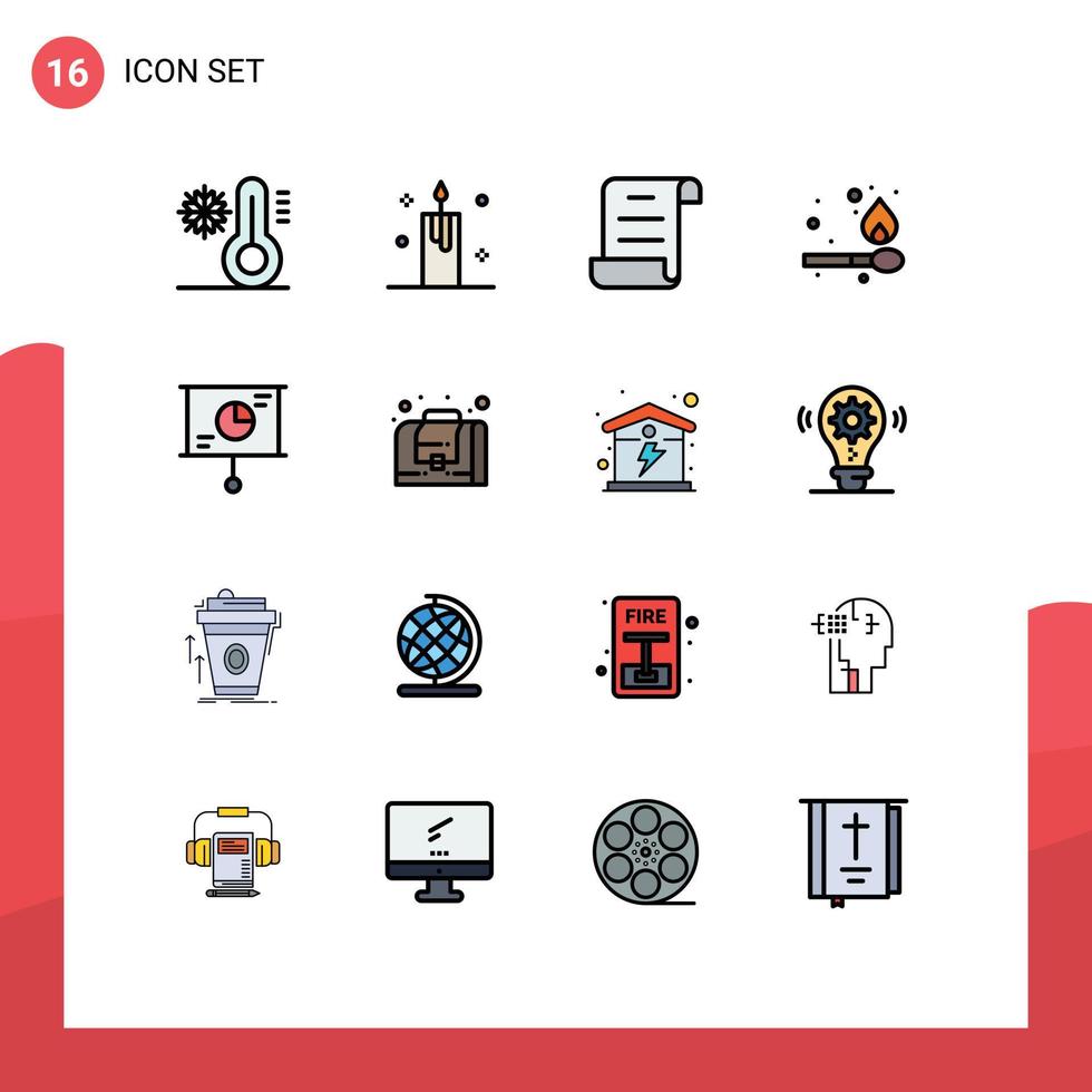 Group of 16 Flat Color Filled Lines Signs and Symbols for strategy business xmas match camping Editable Creative Vector Design Elements