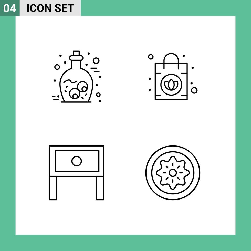 Group of 4 Filledline Flat Colors Signs and Symbols for eye household zombie purse table Editable Vector Design Elements