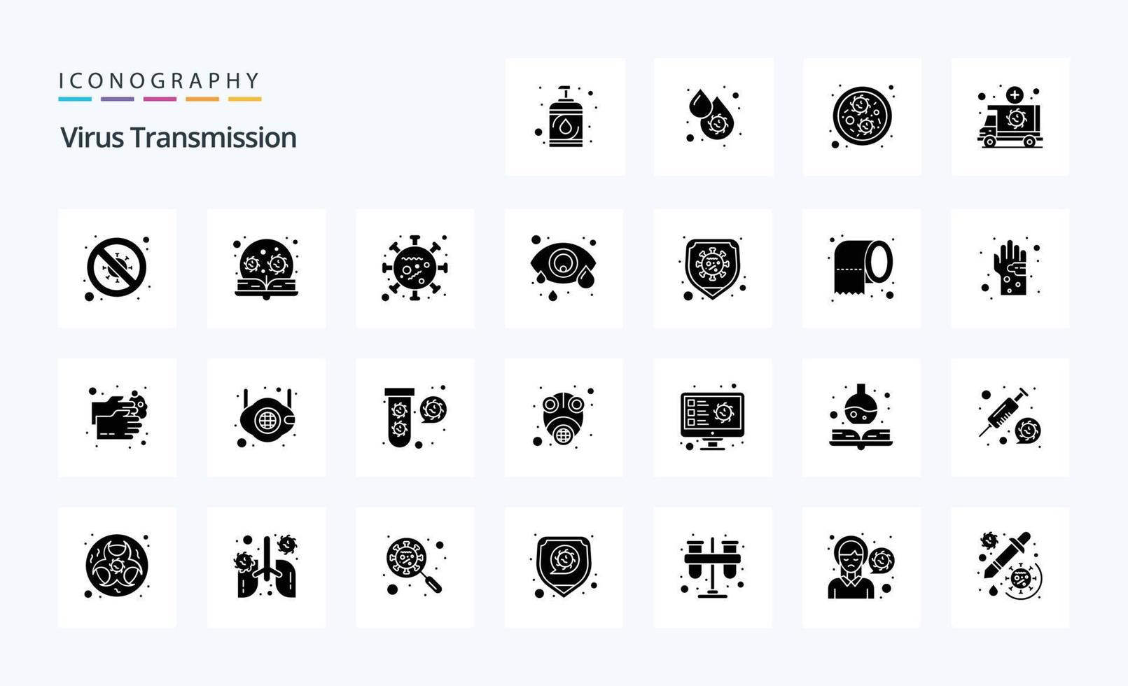 25 Virus Transmission Solid Glyph icon pack vector