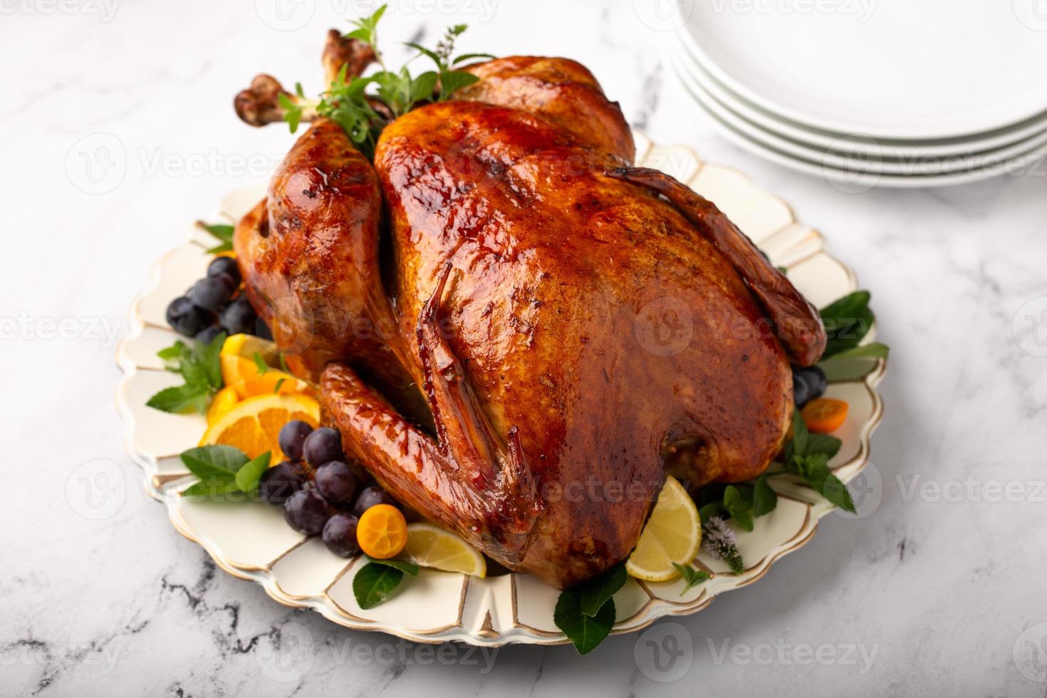 Festive roasted turkey for a celebration dinner photo