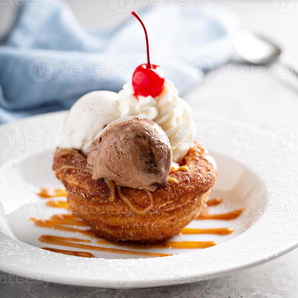 Puff pastry with ice cream photo