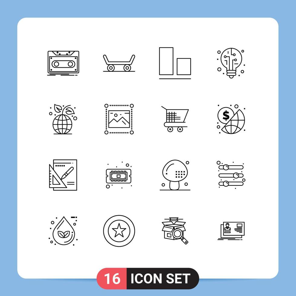 Pack of 16 Modern Outlines Signs and Symbols for Web Print Media such as design environment bottom ecology bulb Editable Vector Design Elements