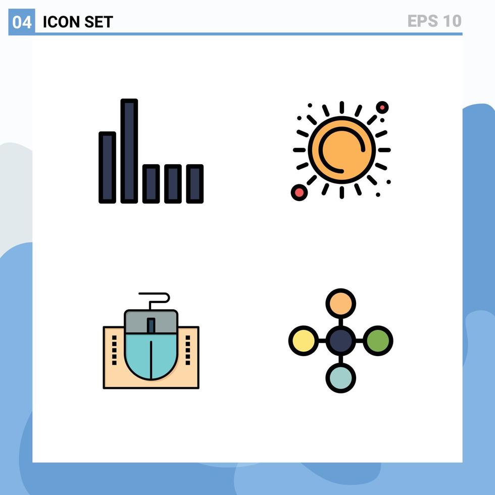 User Interface Pack of 4 Basic Filledline Flat Colors of connection hardware summer heat central Editable Vector Design Elements
