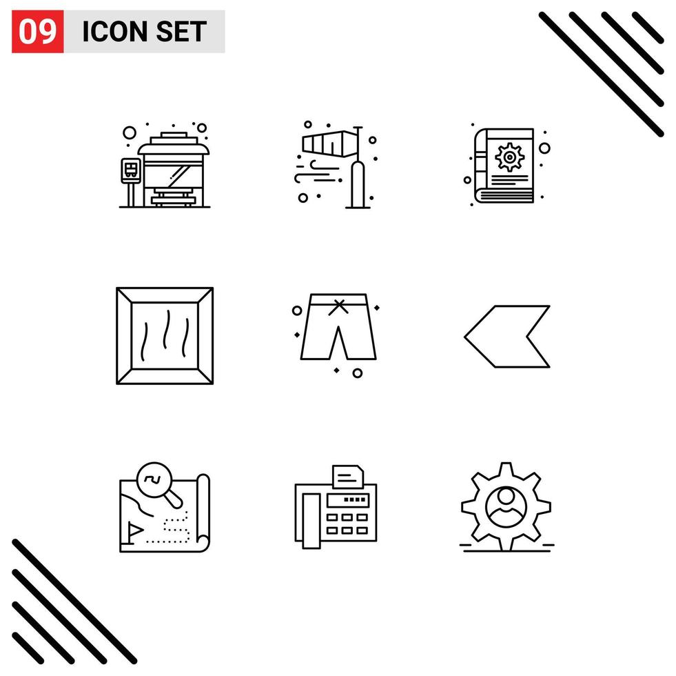 Set of 9 Commercial Outlines pack for cloths beach book product bundle Editable Vector Design Elements