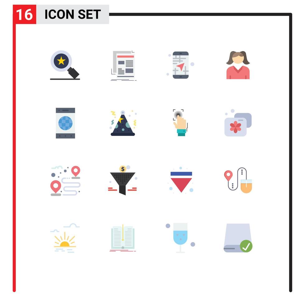Universal Icon Symbols Group of 16 Modern Flat Colors of cell woman mobile mother travel Editable Pack of Creative Vector Design Elements