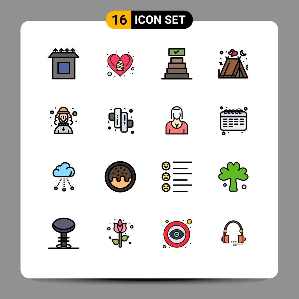16 User Interface Flat Color Filled Line Pack of modern Signs and Symbols of hat joker check mark harlequin love Editable Creative Vector Design Elements