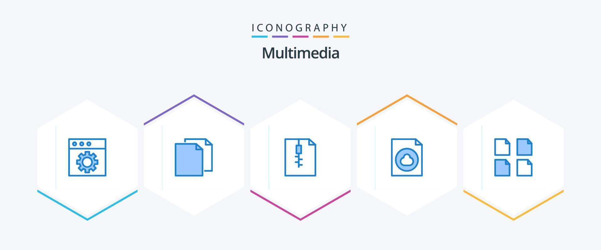 Multimedia 25 Blue icon pack including . multiple. document. files. file vector