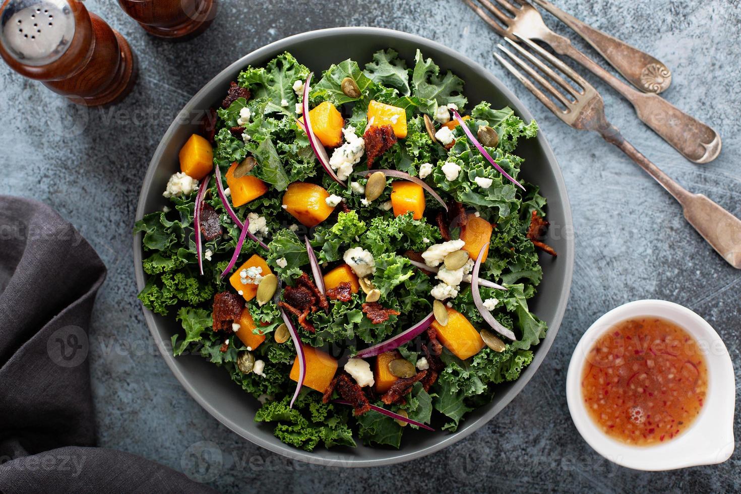 Fall salad with kale and butternut squash photo