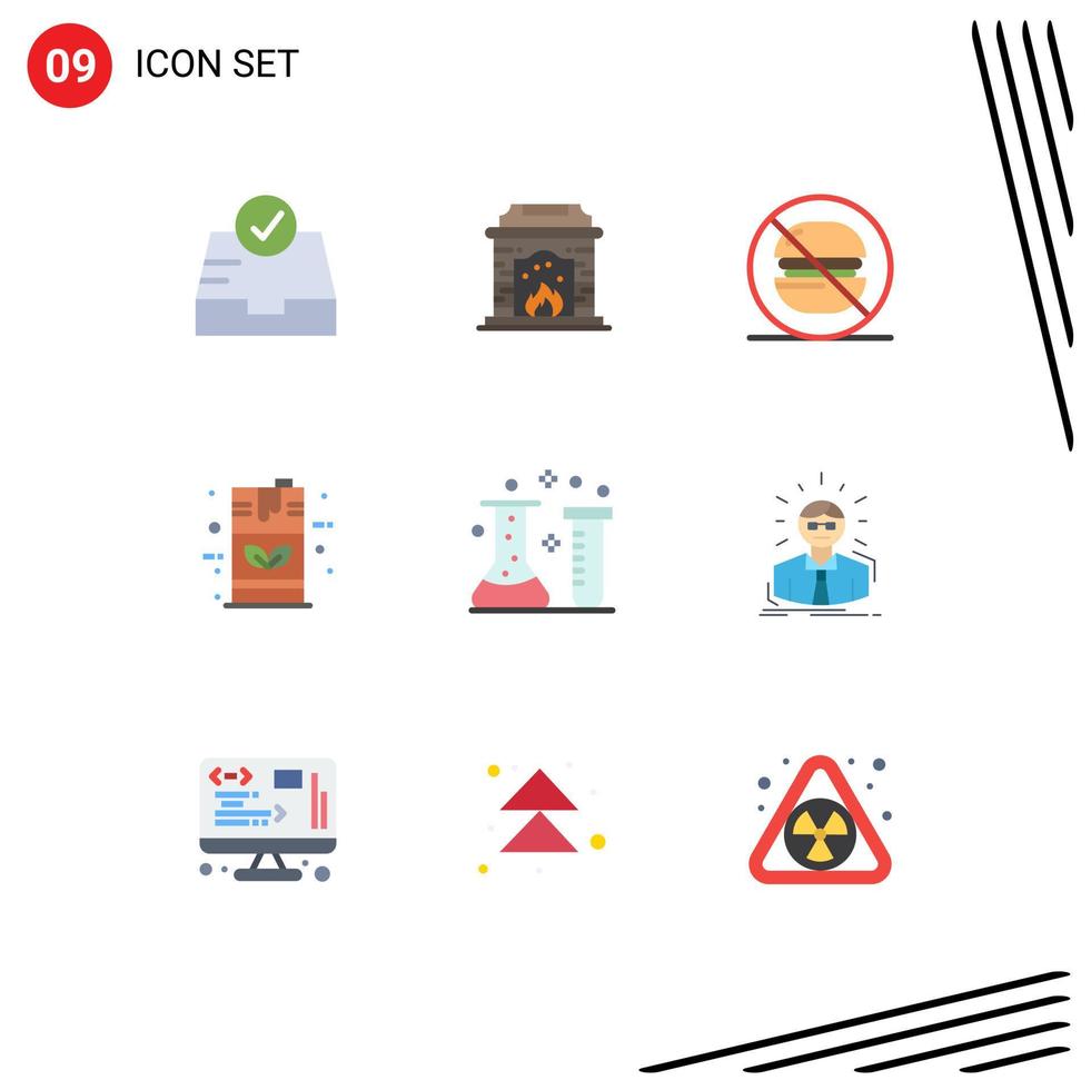 Flat Color Pack of 9 Universal Symbols of chemical industry acid label gas energy Editable Vector Design Elements