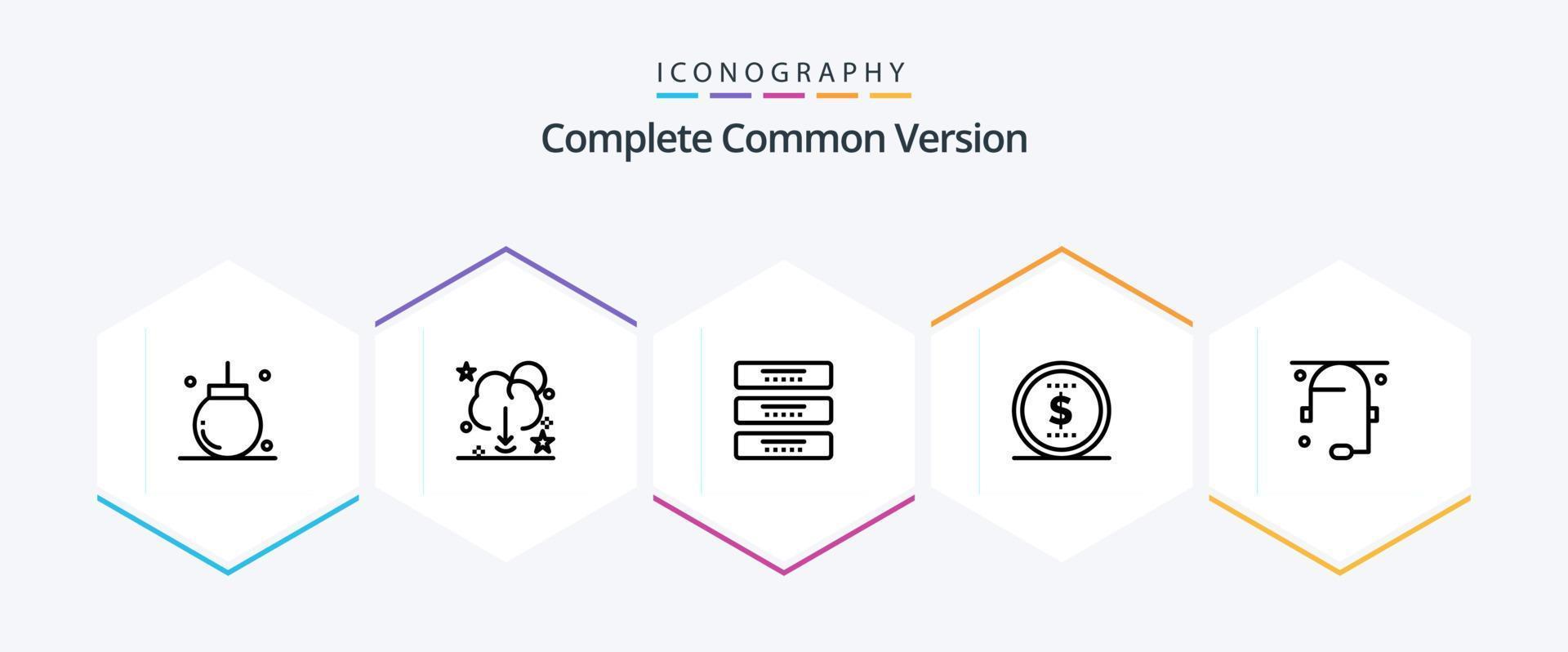 Complete Common Version 25 Line icon pack including communication. money. server. finance. furniture vector