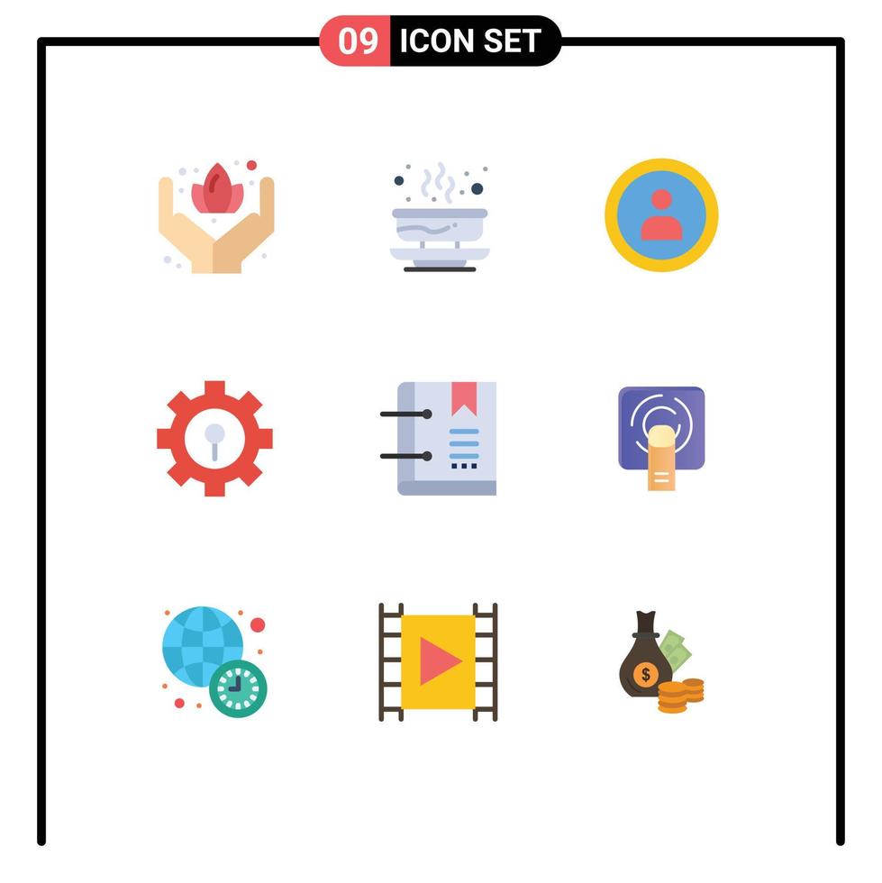Mobile Interface Flat Color Set of 9 Pictograms of favorite book interface setting lock Editable Vector Design Elements