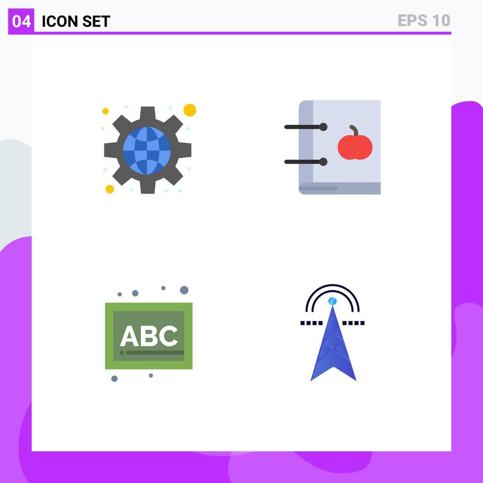 conjunto de iconos planos de interfaz móvil de 4 pictogramas de configuración abc ajustes educación preescolar elementos de diseño vectorial editables vector