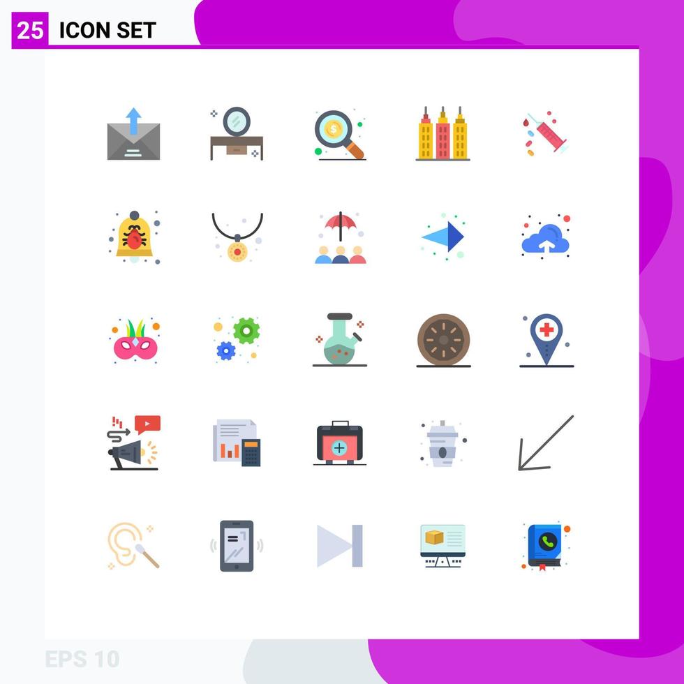 Flat Color Pack of 25 Universal Symbols of syringe tower lowboy table construction search Editable Vector Design Elements