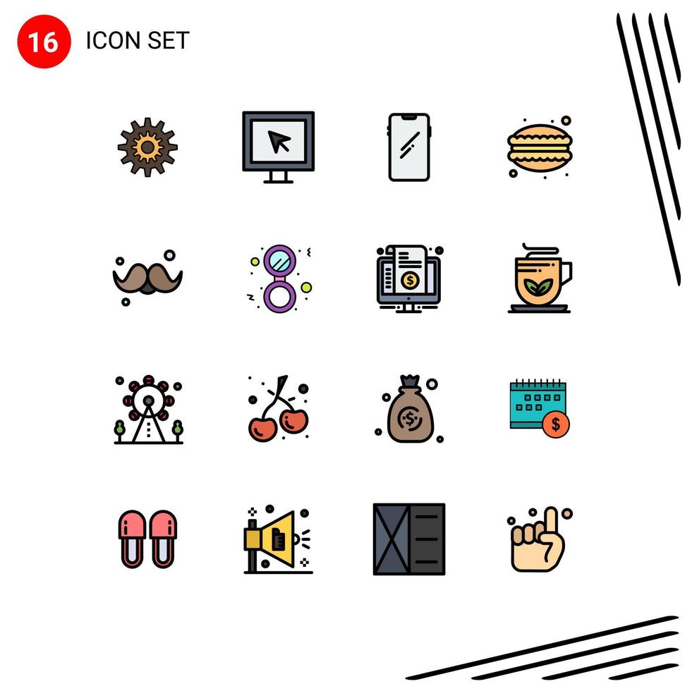 16 Flat Color Filled Line concept for Websites Mobile and Apps dinner samsung internet huawei smart phone Editable Creative Vector Design Elements