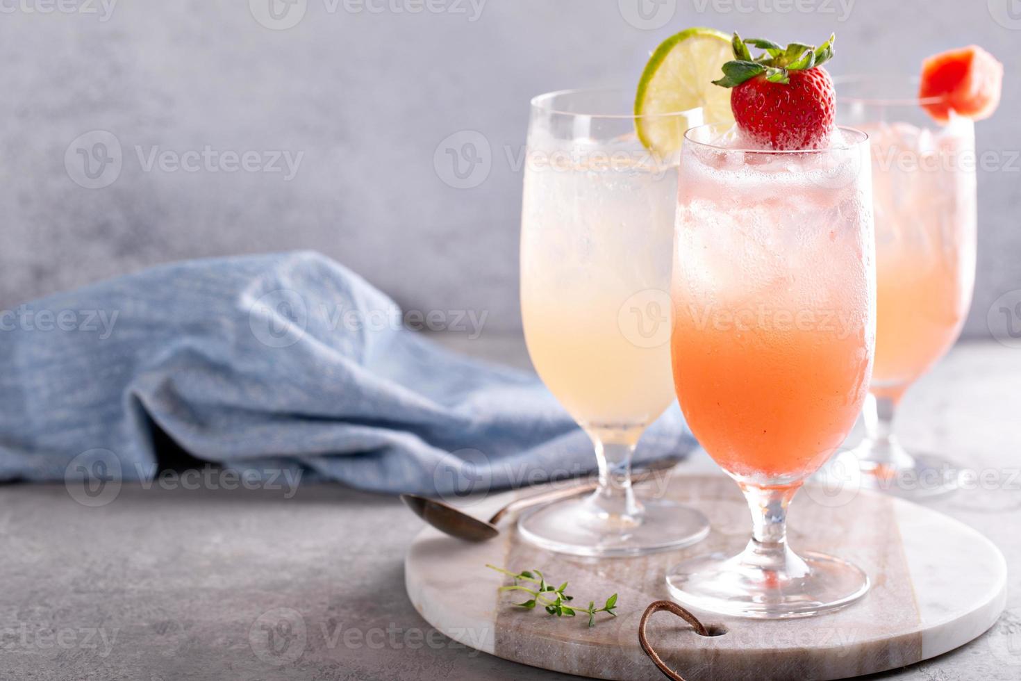 Summer cocktails or mocktails with herbs and fruit photo