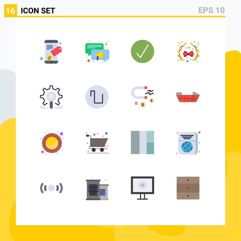 16 signos universales de color plano símbolos de configuración búsqueda reproductor de medios decoración de equipo paquete editable de elementos creativos de diseño de vectores