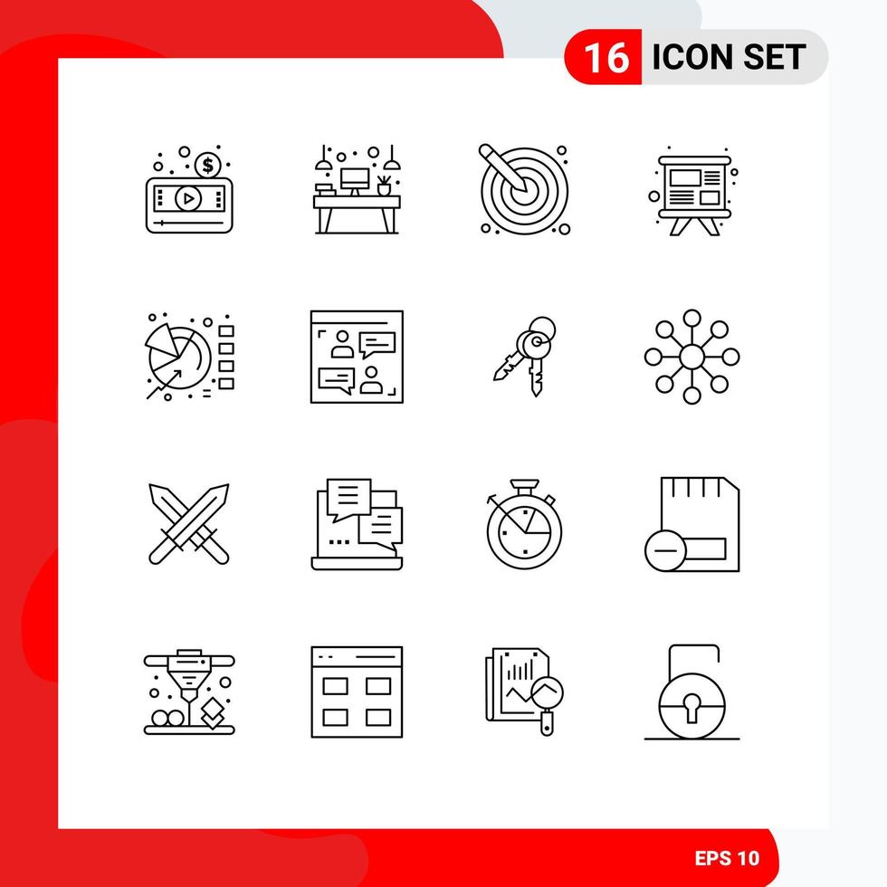 Set of 16 Vector Outlines on Grid for team presentation device design creative Editable Vector Design Elements