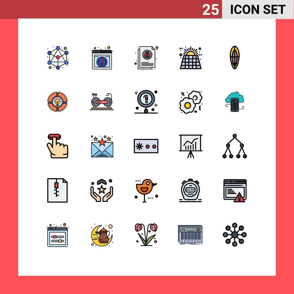 Pack of 25 Modern Filled line Flat Colors Signs and Symbols for Web Print Media such as sports energy file battery eco Editable Vector Design Elements