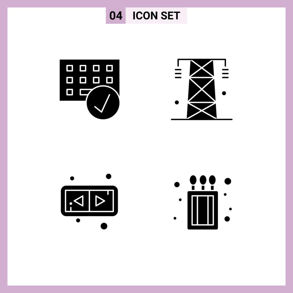 Set of Vector Solid Glyphs on Grid for computers tower gadget energy flip Editable Vector Design Elements
