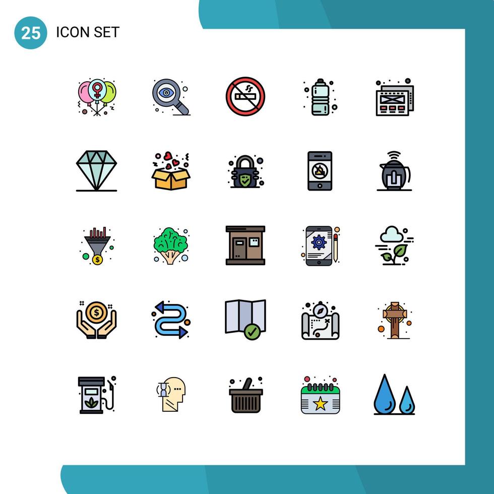 Mobile Interface Filled line Flat Color Set of 25 Pictograms of care mockup design hotel water fitness health Editable Vector Design Elements