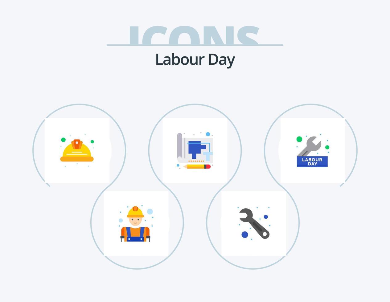 Labour Day Flat Icon Pack 5 Icon Design. day. paper. helmet. drawing. blue vector