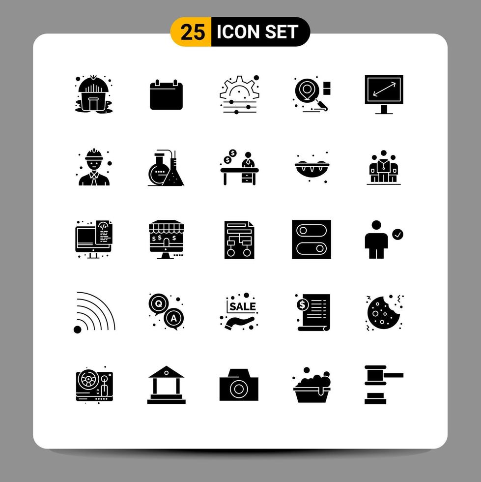 Set of 25 Modern UI Icons Symbols Signs for safety worker tv process display business Editable Vector Design Elements