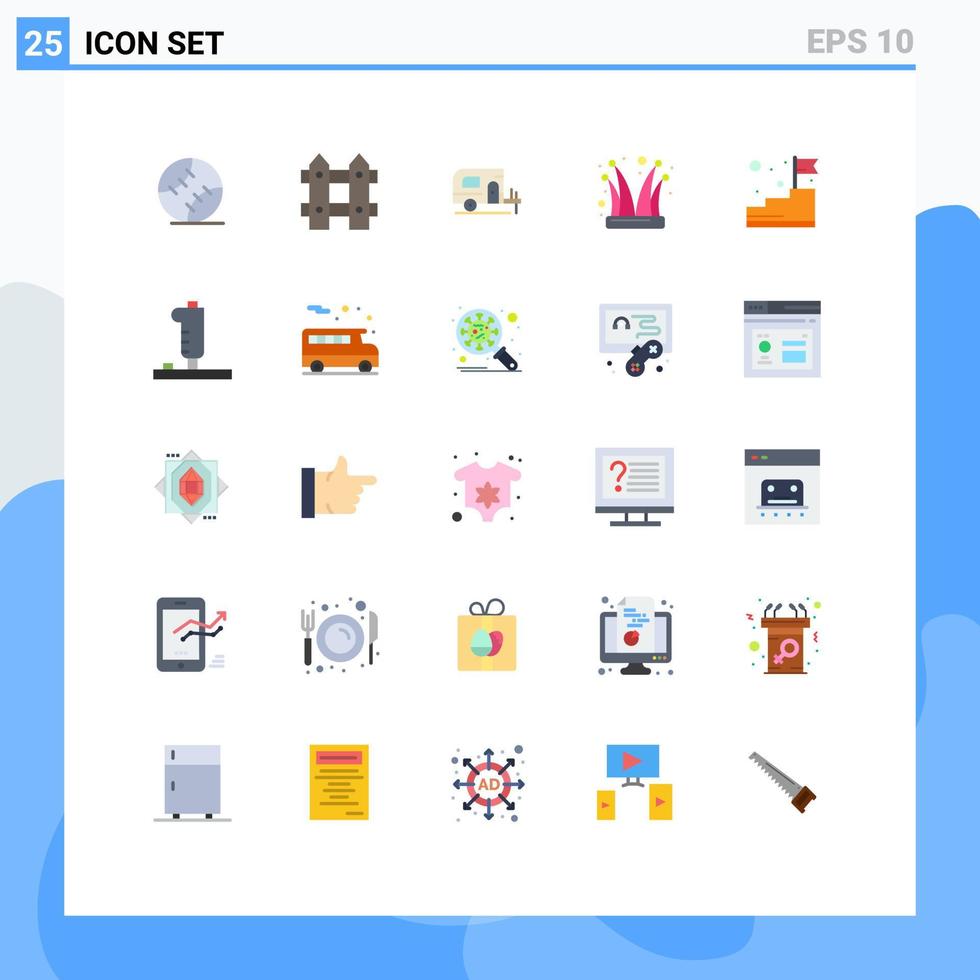 grupo universal de símbolos de iconos de 25 colores planos modernos de elementos de diseño de vectores editables de payaso de coche de tapa de bromista de escalada