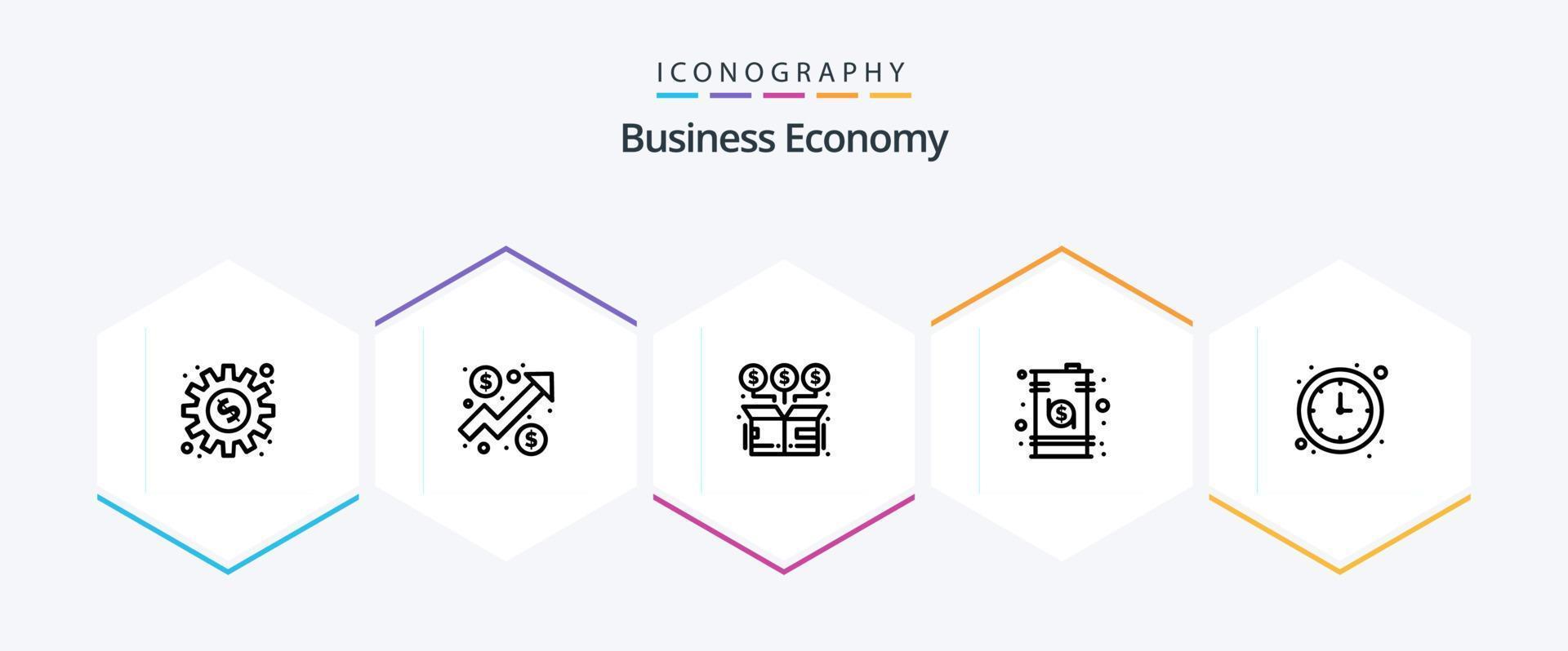 paquete de iconos de 25 líneas de economía que incluye dinero. dólar. caja. datos. en línea vector