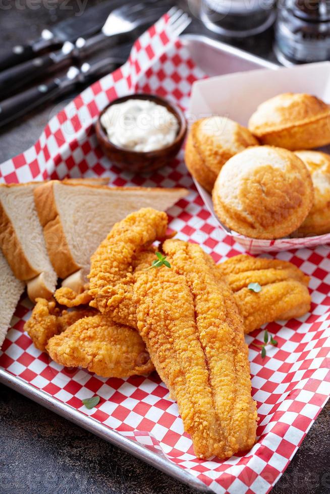 Fried catfish with cornbread photo