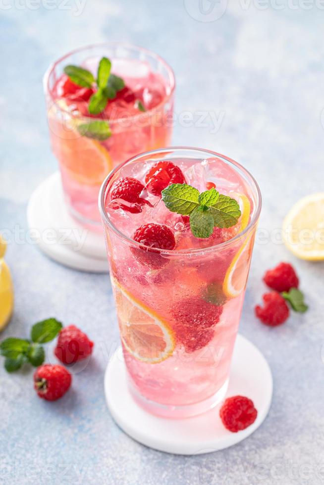 Spring or summer cold cocktail, raspberry lemonade photo