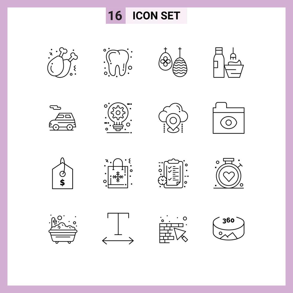 Pack of 16 Modern Outlines Signs and Symbols for Web Print Media such as car makeup accessories easter makeup cosmetology Editable Vector Design Elements