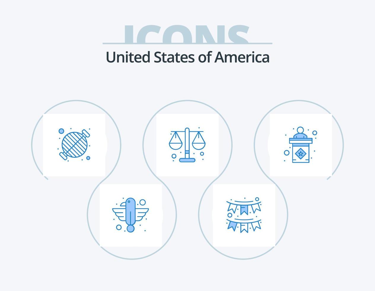 usa blue icon pack 5 diseño de iconos. ley. Corte. fiesta. fiesta. barbacoa vector