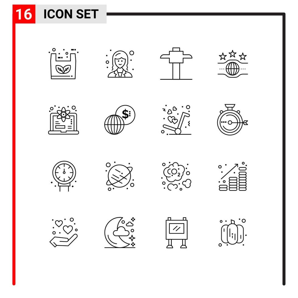 Universal Icon Symbols Group of 16 Modern Outlines of science degree miner computer championship Editable Vector Design Elements