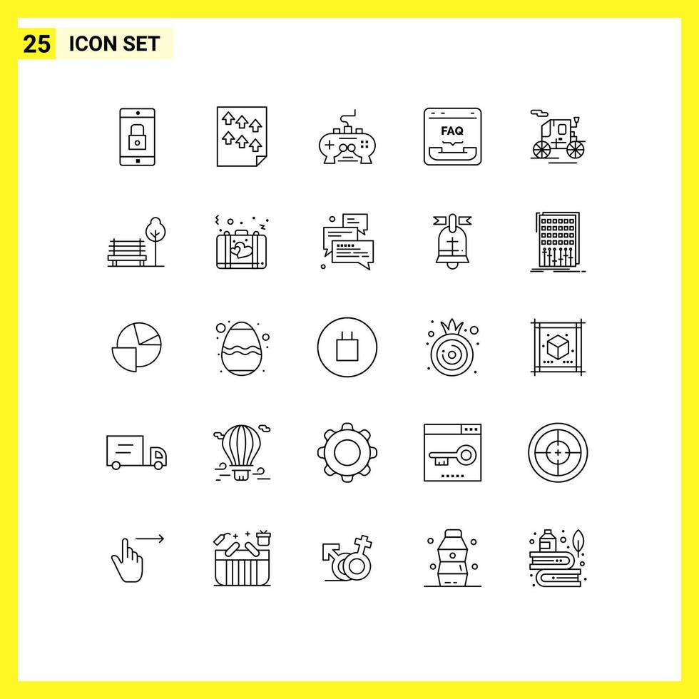 Pack of 25 Modern Lines Signs and Symbols for Web Print Media such as contact browser paper play station video Editable Vector Design Elements