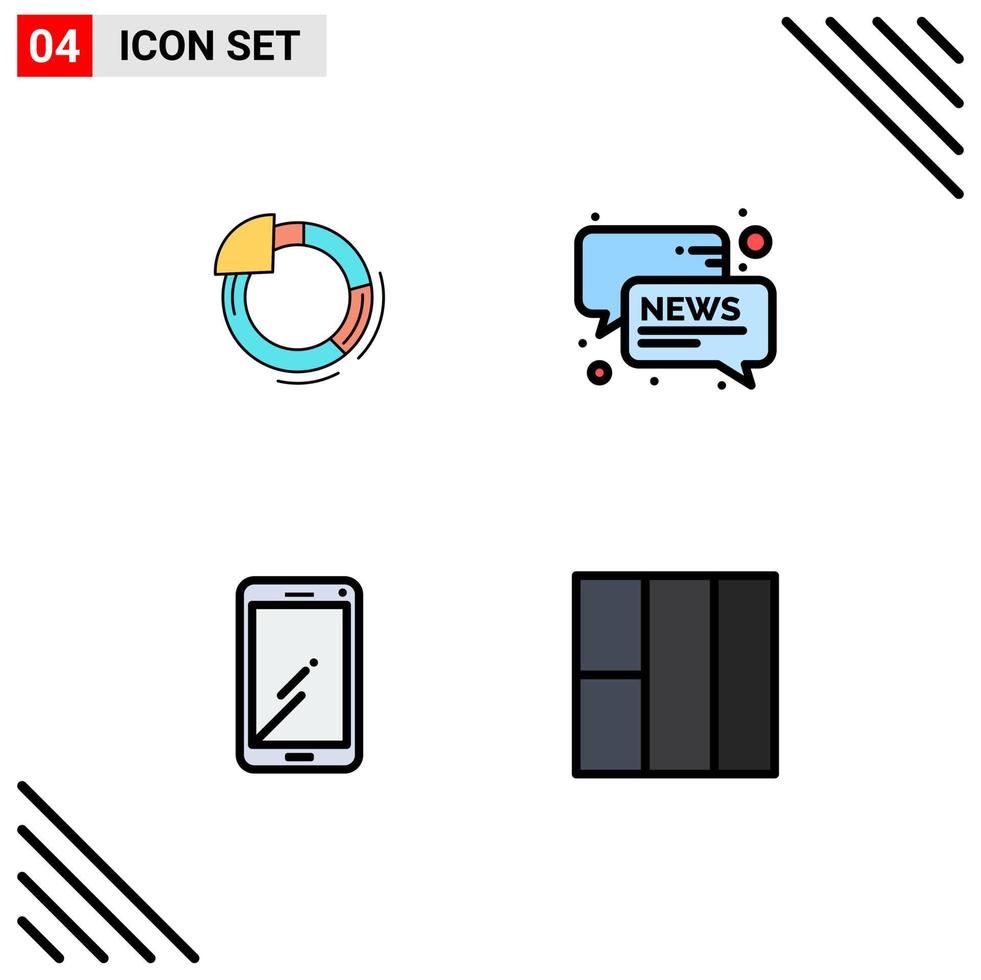 Editable Vector Line Pack of 4 Simple Filledline Flat Colors of graph smart phone chart message huawei Editable Vector Design Elements