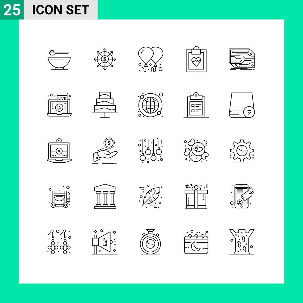 25 Universal Line Signs Symbols of electronic component balloon card medical Editable Vector Design Elements
