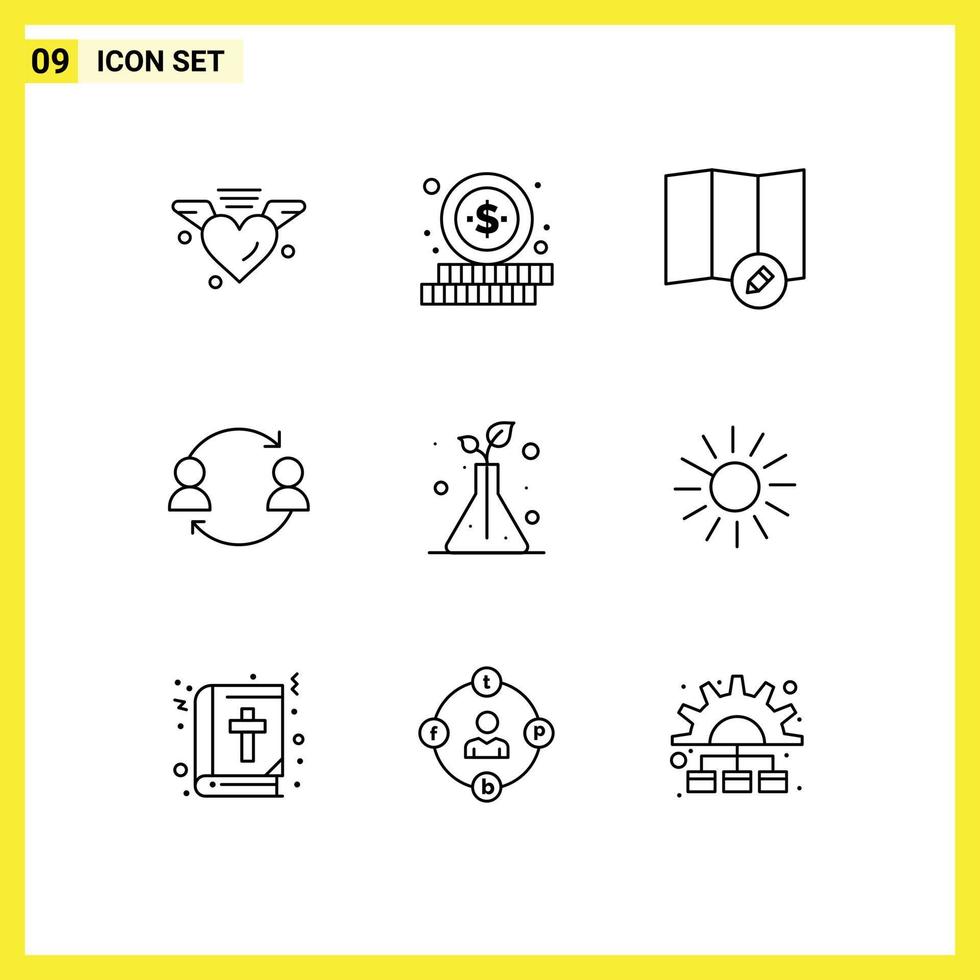 9 User Interface Outline Pack of modern Signs and Symbols of luck chain flask map science transfer Editable Vector Design Elements