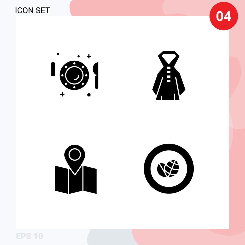 Set of 4 Modern UI Icons Symbols Signs for dish map knife rain achievement Editable Vector Design Elements