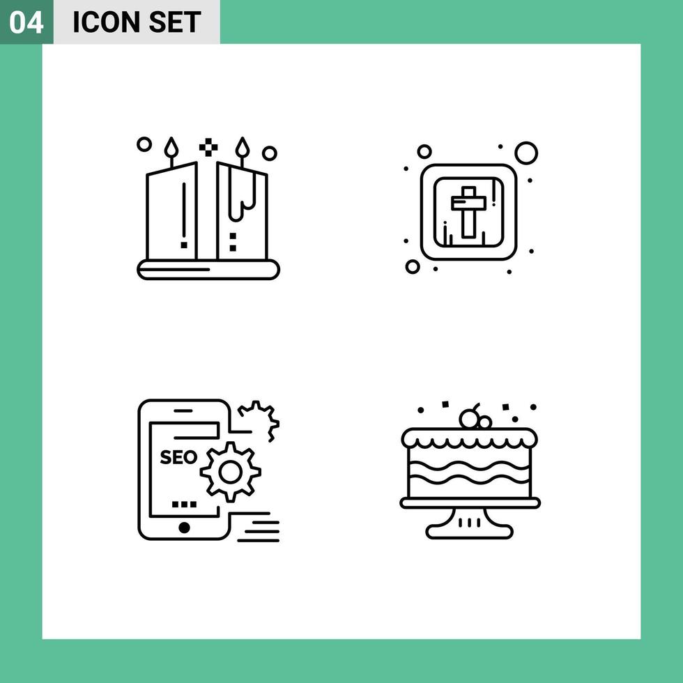 Group of 4 Filledline Flat Colors Signs and Symbols for candle optimize ornamental religious configuration Editable Vector Design Elements